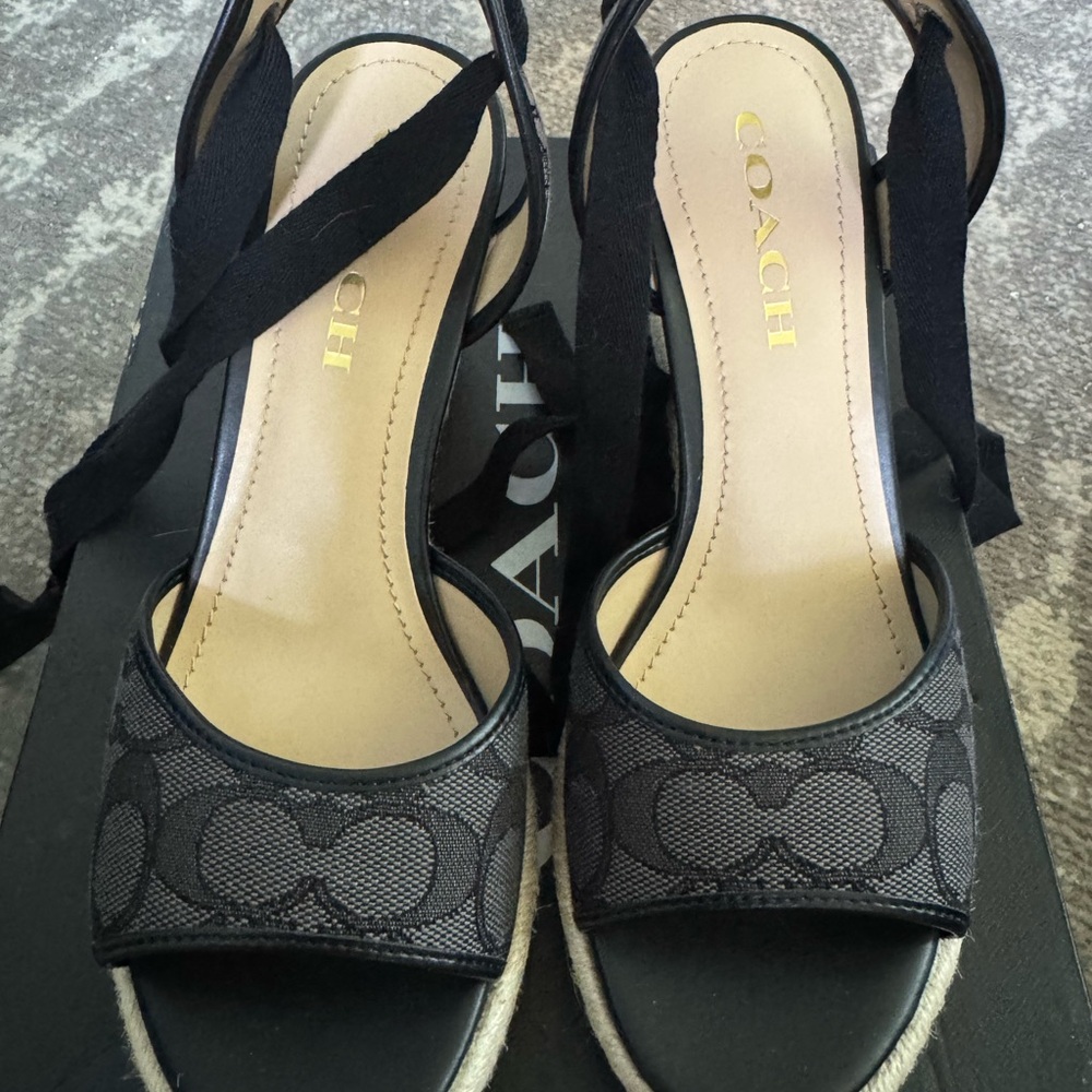 Coach Black Slingback Sandals with Bow Detail